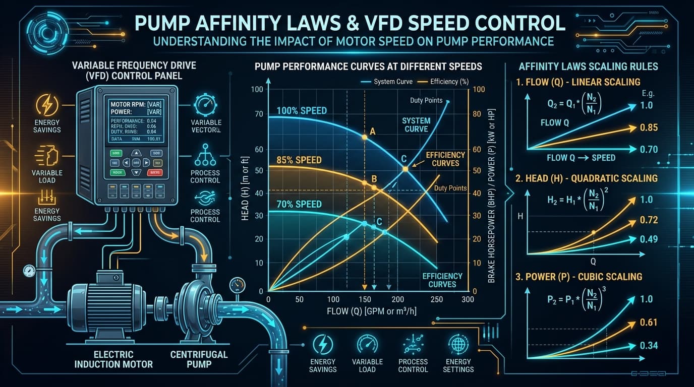 Pump Affinity Laws and VFD Speed Control: How to Calculate Flow, Head & Energy Savings